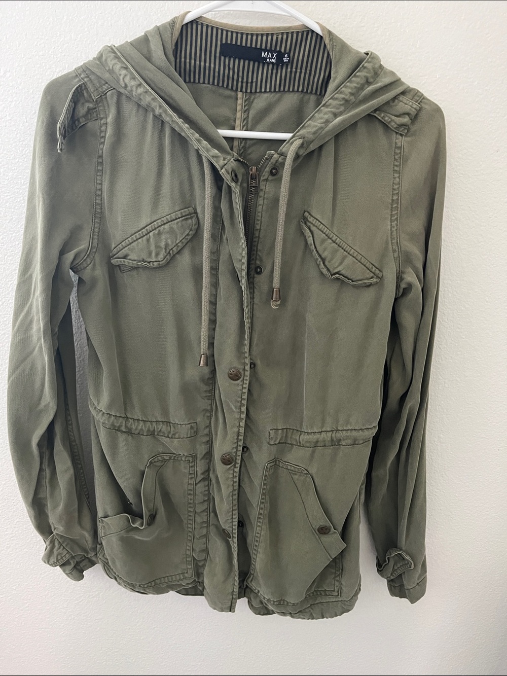 Max Jeans Olive Green Hooded Utility Jacket
